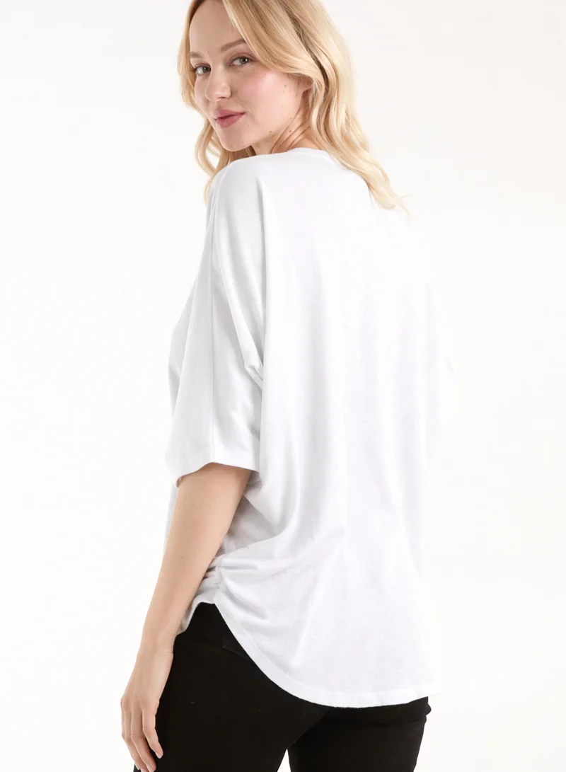 بلو فانيلا Heart Half Zip Front Top